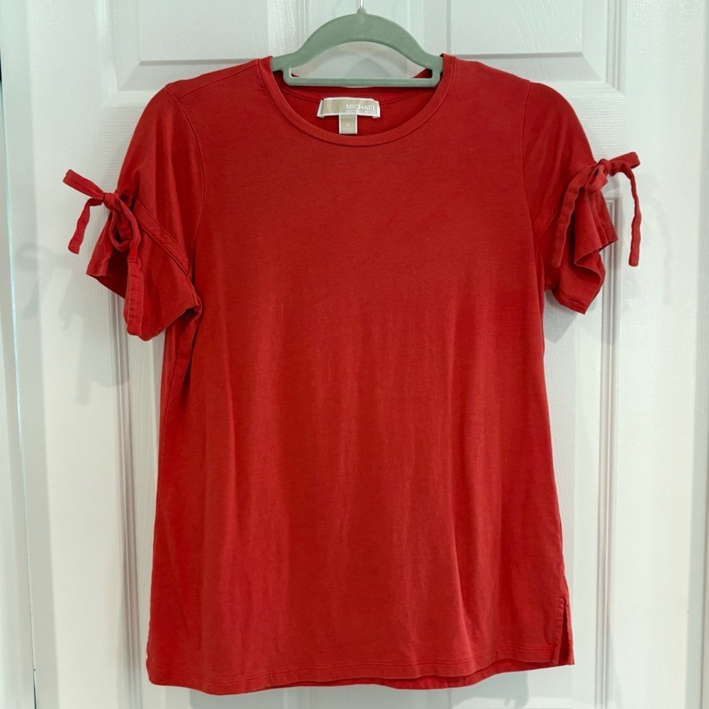 Michael Kors Red Short Sleeve Tie-Sleeve Tee